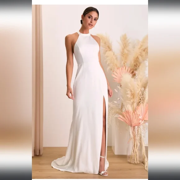 Lulus | Dresses | Lulus White Satin Halter Maxi Dress Small | Poshmark
